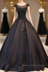 Black Satin Long Party Dress Evening Gown A Line Floor Length Semi Formal Prom Dress Elegant